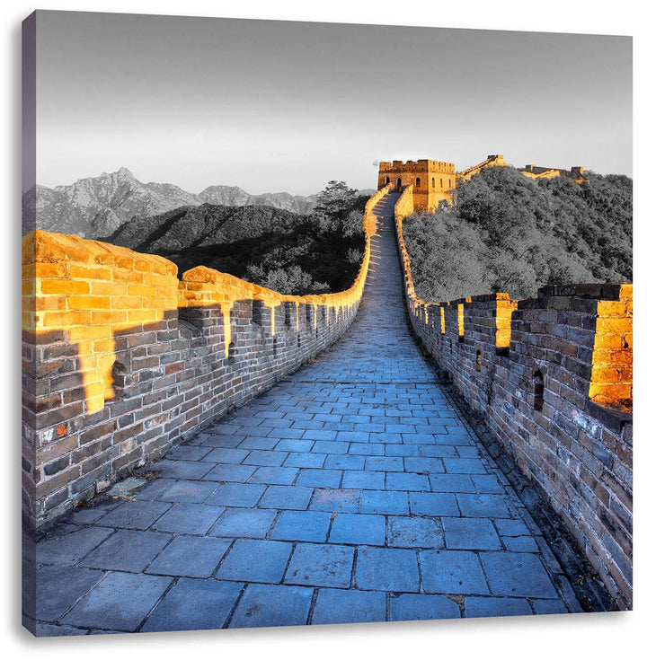 Pixxprint prächtige chinesische Mauer schwarz/weiss, Format: 70x70 auf Leinwand, 70x70