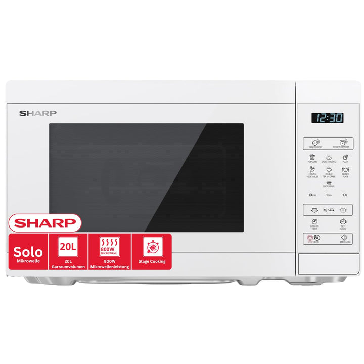 Sharp Mikrowelle YC-MS02E-C 20L, Kristallweiss, 800W, Digitalsteuerung, 11 Leistungsstufen, 8 Progra