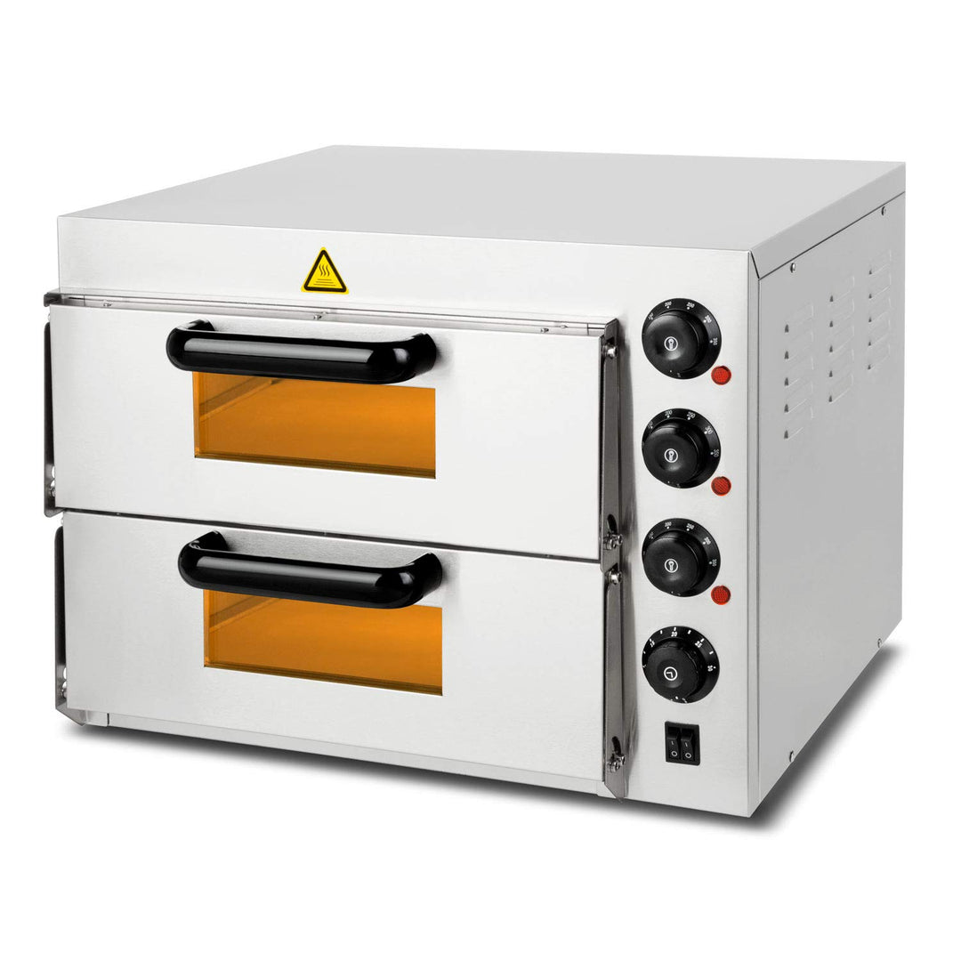VERTES Gastro Pizzaofen mit Doppelkammer, feuerfestem Stein, 3000W, Timerfunktion und Beleuchtung, p