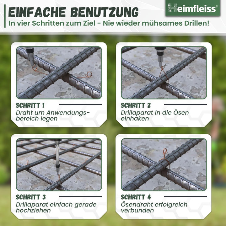 Heimfleiss® Draht Driller Drillapparat mit aut. Rücklauf - Universal Drahtbinder Rödelzange für Zaun