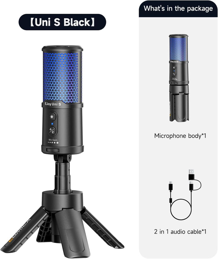 COMICA Ejoy Uni S USB Gaming Mikrofon mit RGB, 48kHz/24Bit, Noise Cancellation Kardioid-Kondensator