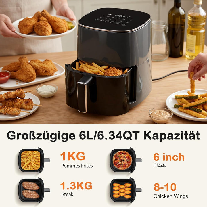 Sweetcrispy Heissluftfritteuse Airfryer 6L mit Sichtfenster, 12-in-1 Funktionen & Touchscreen Air Fr