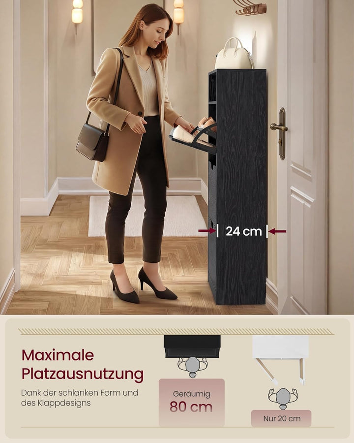 VASAGLE Schuhschrank 3 Klappen, Schuhkipper, Schuhregal, Schuhaufbewahrung, offenes Fach, Trennwand