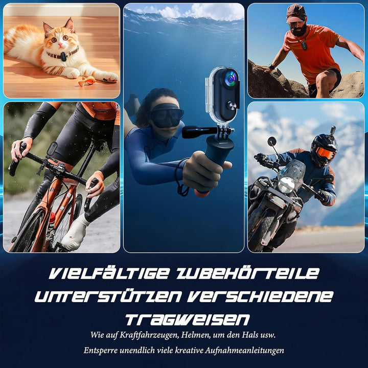 Action Cam 1080P mit 64G Speicherkarte,Mini Sportkamera WiFi,Unterwasserkamera,Freihand-POVs,Überall