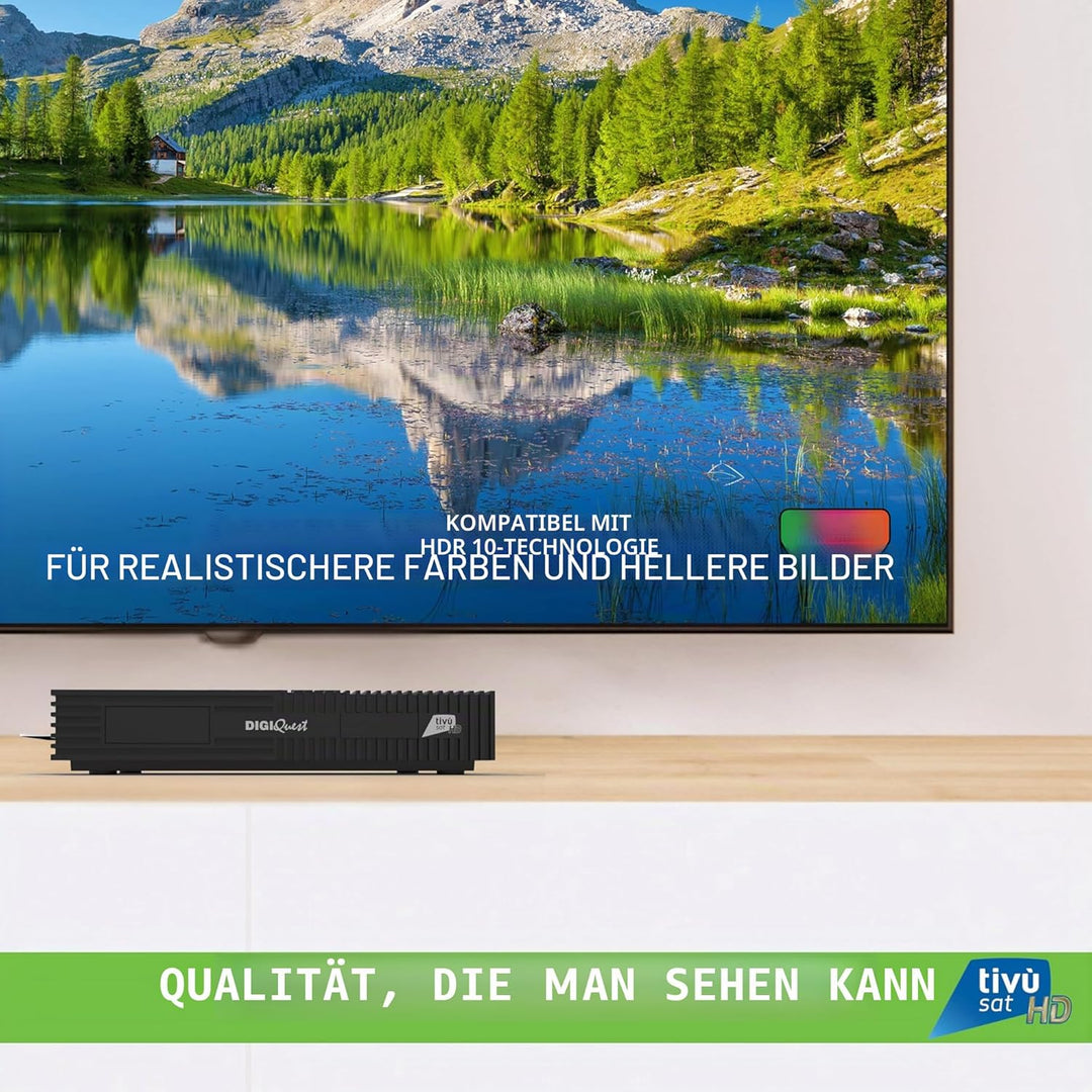 Digiquest Tivùsat Ti9 DVB-S2 Decoder mit Fernbedienung 2 in 1, schwarz, inklusive Tivusat-Karte, Auf