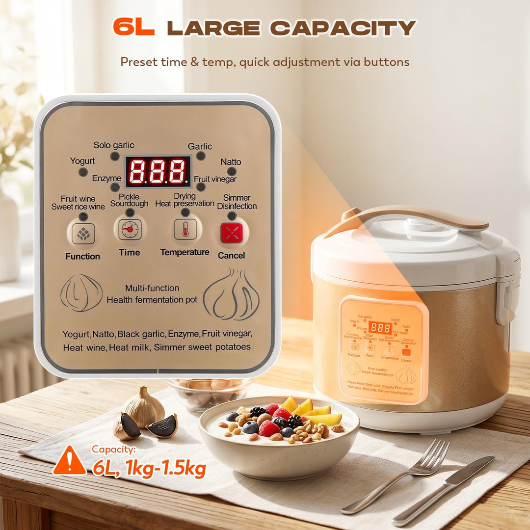 Moongiantgo 6l Schwarzer Knoblauchfermenter, Automatische Steuerung Knoblauchtopf Natto, Joghurt, Ki