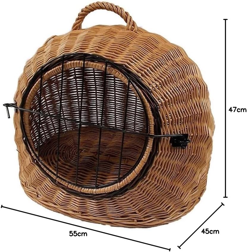 Transportkorb aus Weide für Tiere Braun Gr. L 55x45x47cm abnehmbares Metall-Gitter