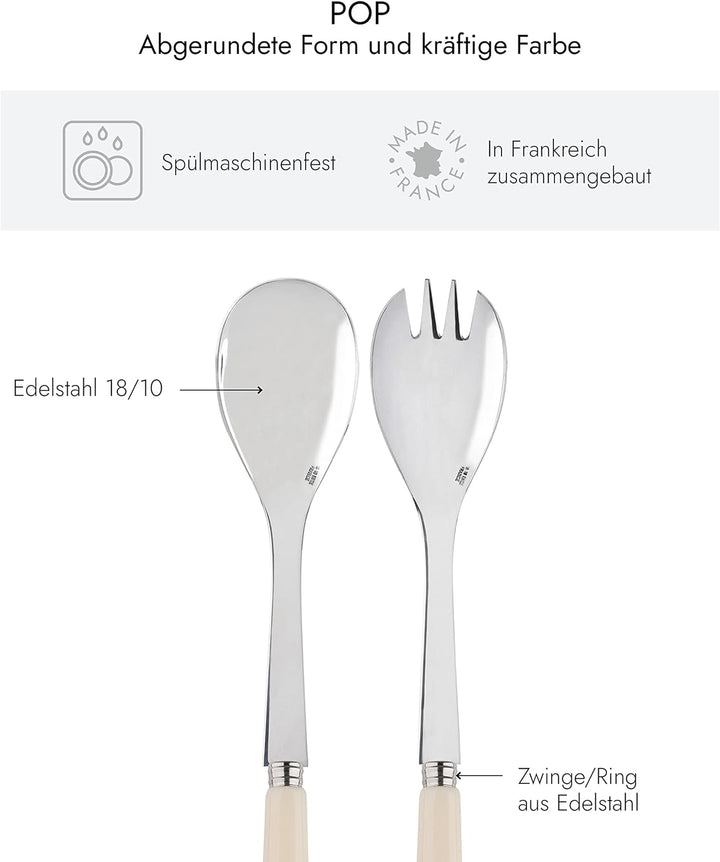 SABRE PARIS - Salatbesteck, 2-teilig 26 cm - Pop - Edelstahl & Acryl - Spülmaschinenfest - Elfenbein