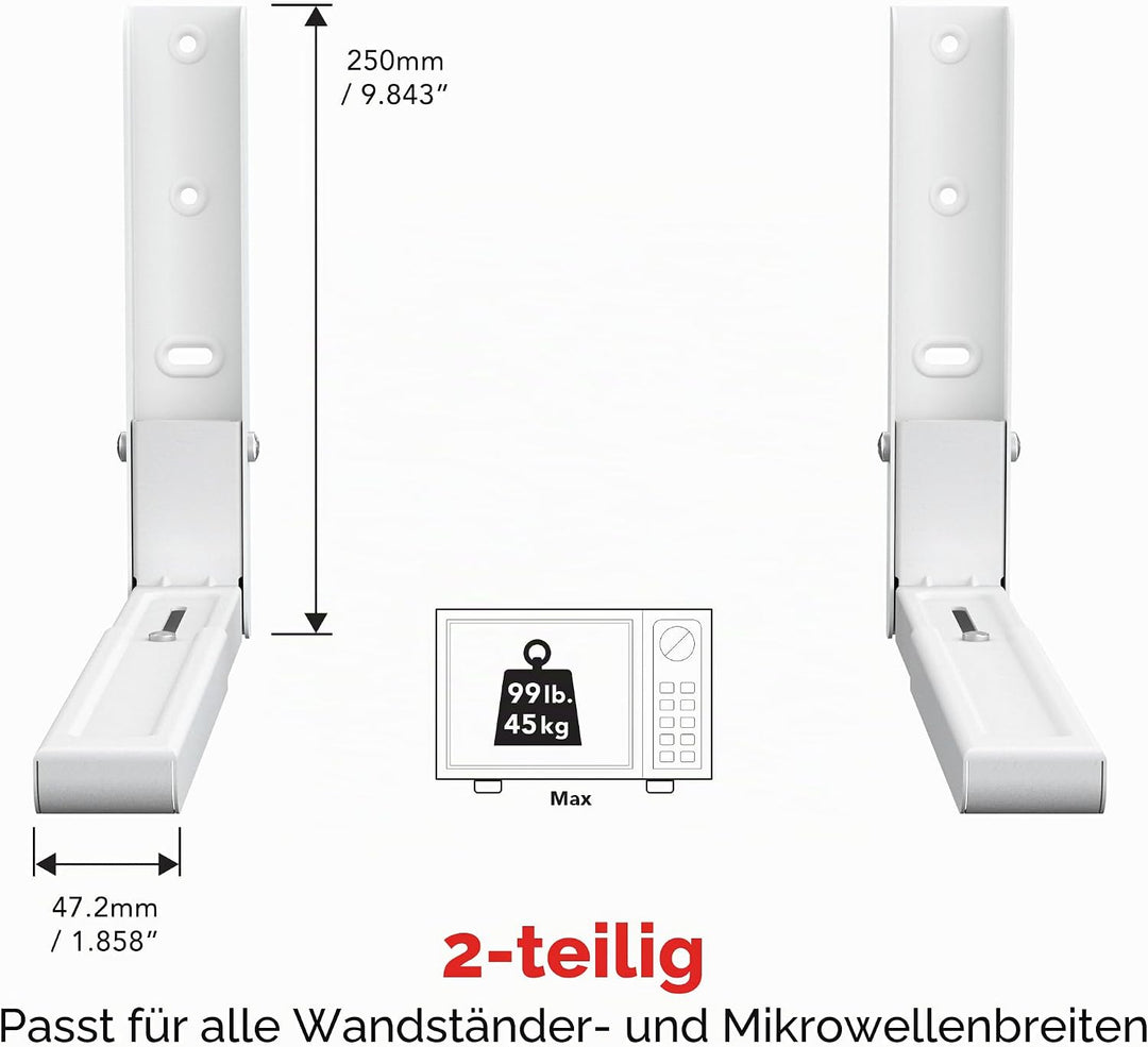 AVF EM60W-A Universal-Mikrowellen-Halterung zur Wandmontage, Weiss, Arme ausziehbar von 29,2 cm bis