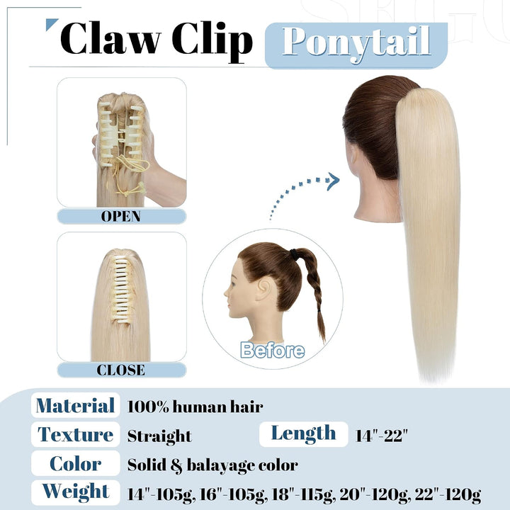 SEGO Ponytail Haarteil Echthaar Zopf Extension mit Klammer Clip in Pferdeschwanz Haarverlängerung 10
