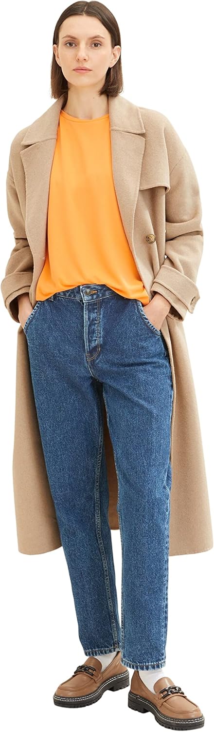 TOM TAILOR Damen Basic T-Shirt mit Bindedetail, 29751 - Bright Mango Orange