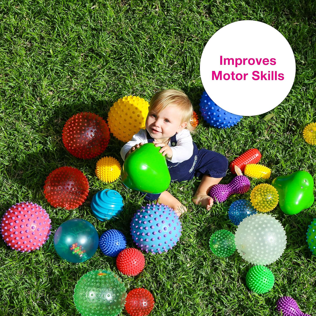 Edushape Sensory Mini Balls for Baby - Pack of 6 Solid Color Baby Balls That Help Enhance Gross Moto