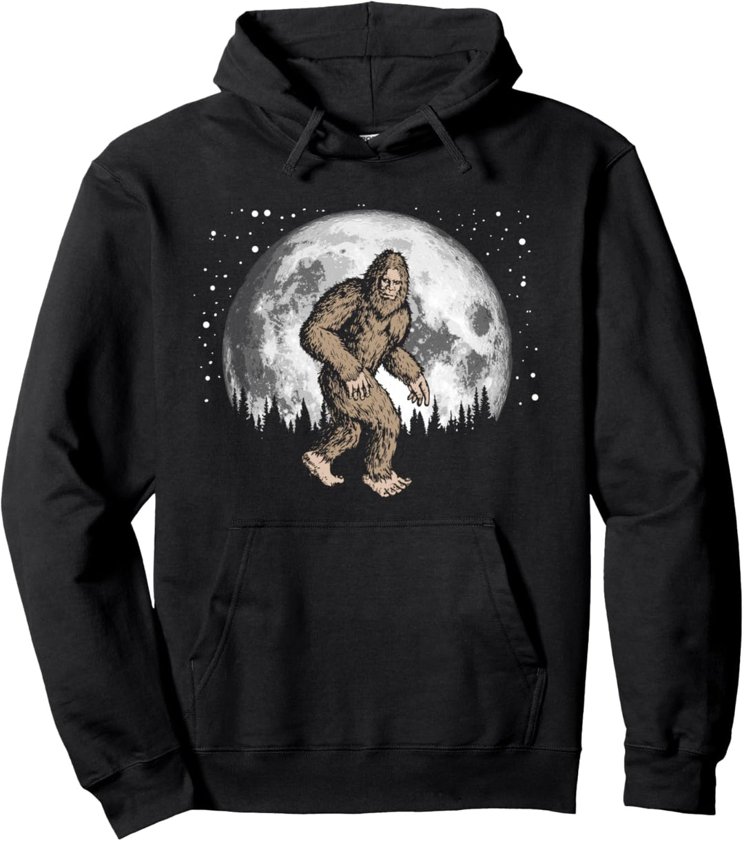 Retro Bigfoot Silhouette Moon and Stars Vintage Sasquatch Pullover Hoodie