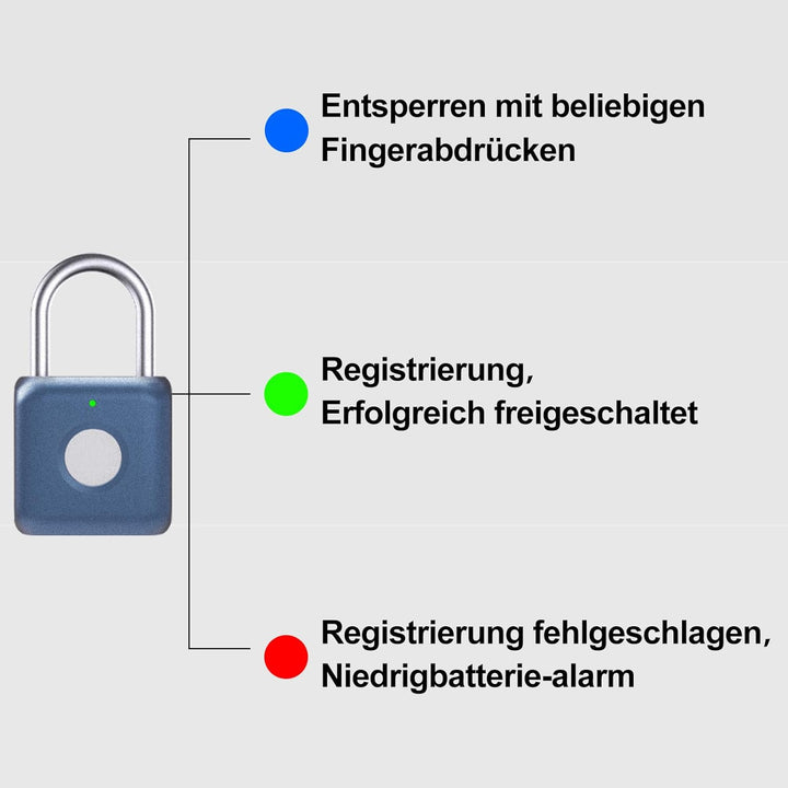Schloss mit Fingerabdruck, Eseesmart Fingerabdruck Vorhängeschloss, Spind Schloss, USB-Aufladung Bio
