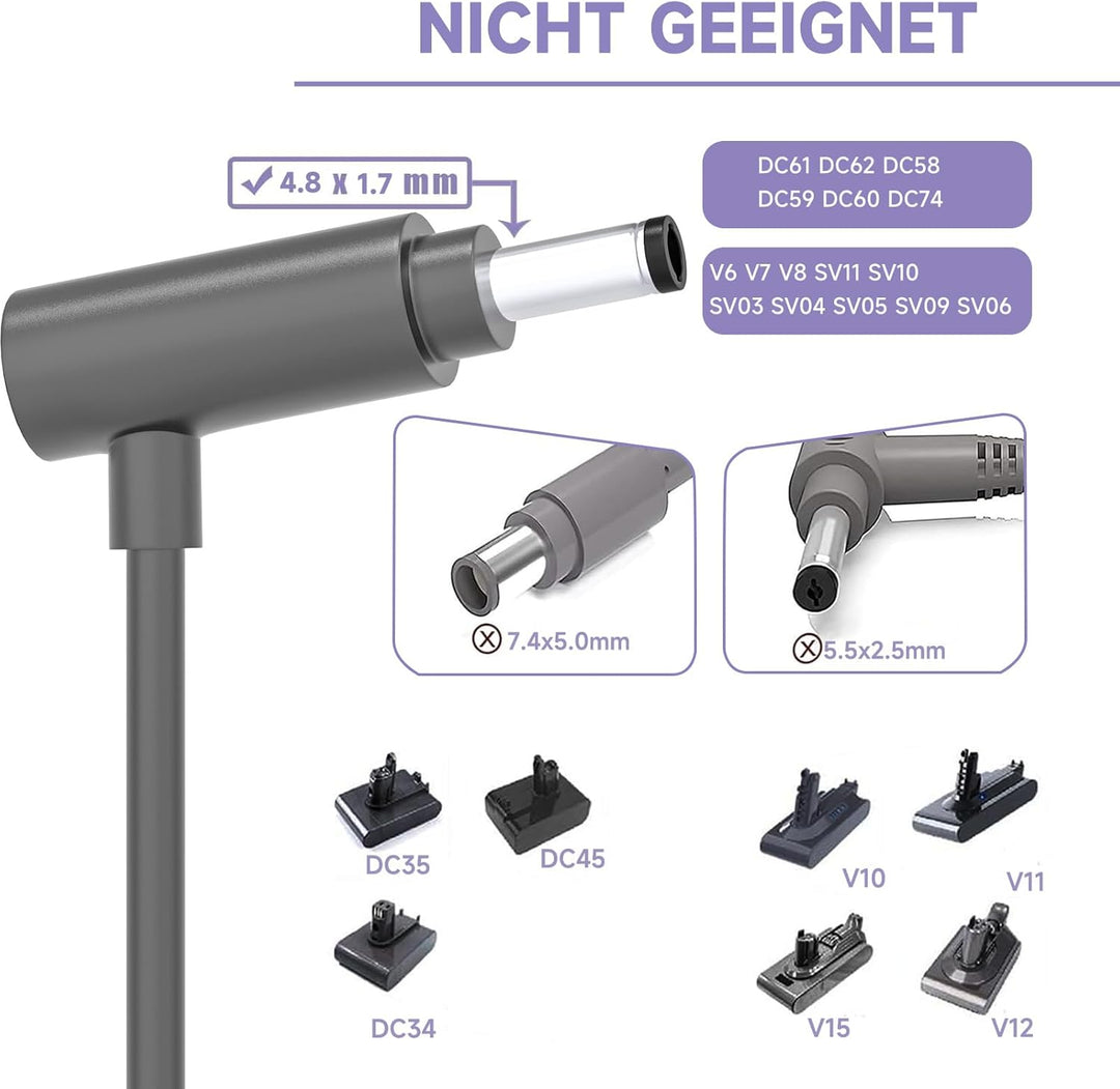 shefor 30.45V LadeKabel Netzteil Kompatibel mit Dyson V12 V10 V11 V15 SV12 SV14 SV15 SV16 SV20 SV22