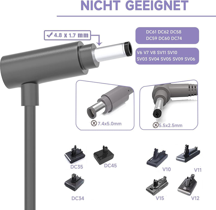 shefor 30.45V LadeKabel Netzteil Kompatibel mit Dyson V12 V10 V11 V15 SV12 SV14 SV15 SV16 SV20 SV22