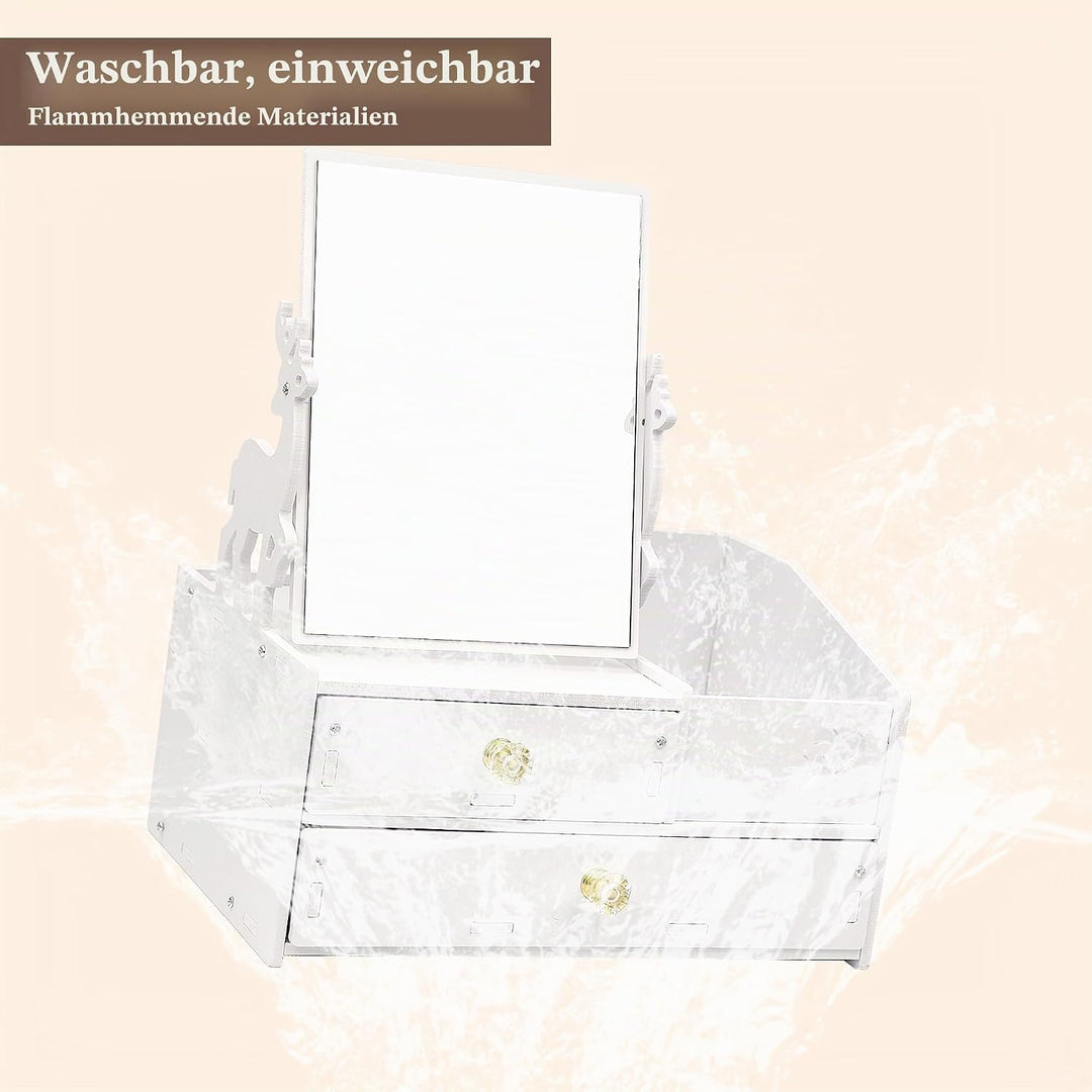 LEcylankEr Schminktisch Organizer mit 360° Spiegel und Schublade, Kosmetik Organizer aus PVC Weiss,