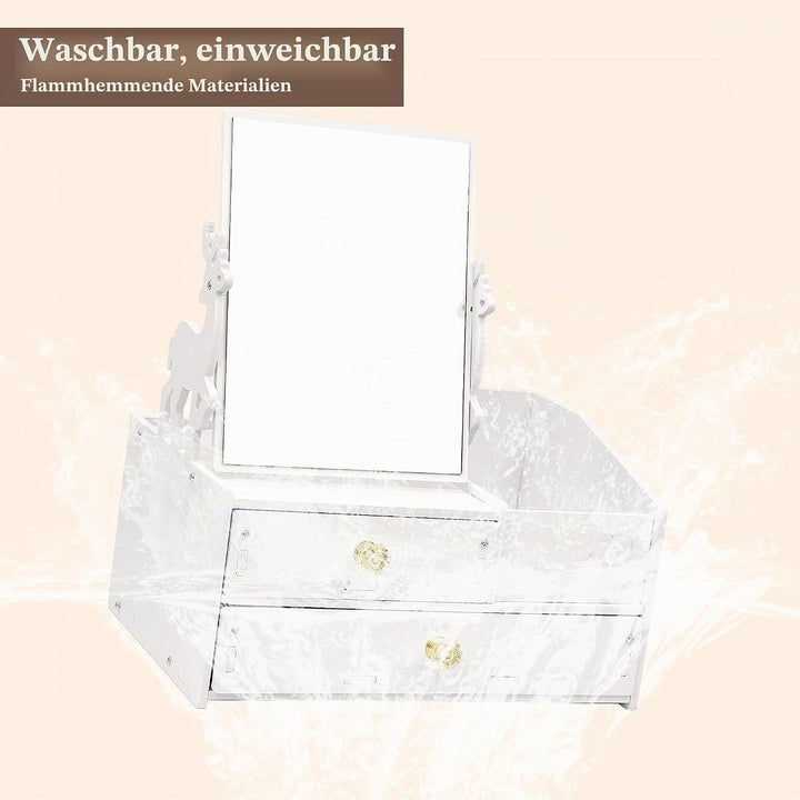 LEcylankEr Schminktisch Organizer mit 360° Spiegel und Schublade, Kosmetik Organizer aus PVC Weiss,