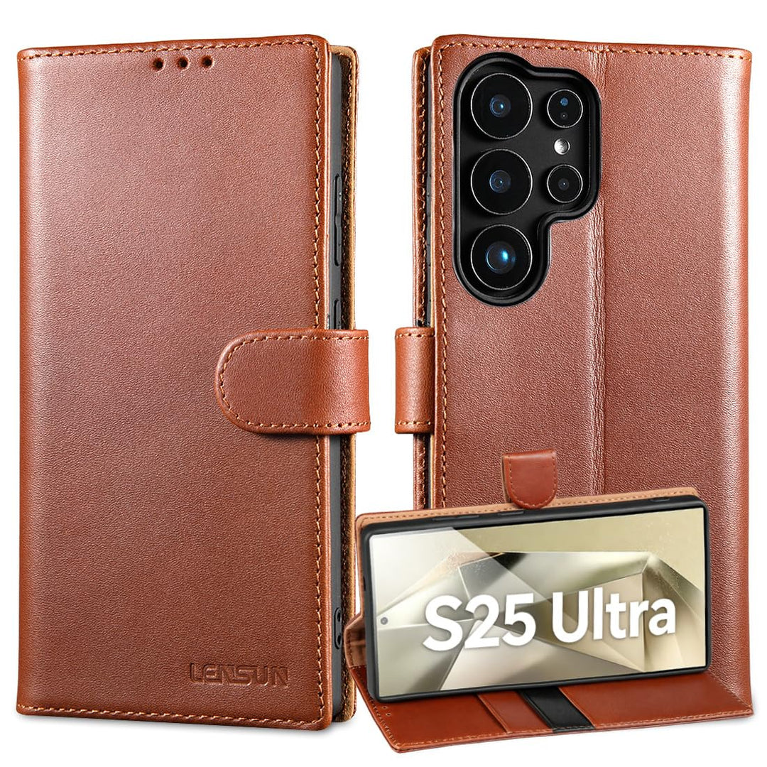 LENSUN Lederhülle für Samsung Galaxy S25 Ultra, Handyhülle [Echtes Leder] [RFID Schutz] Echtleder Hü