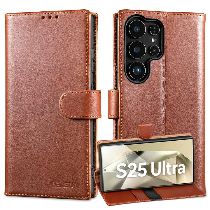 LENSUN Lederhülle für Samsung Galaxy S25 Ultra, Handyhülle [Echtes Leder] [RFID Schutz] Echtleder Hü