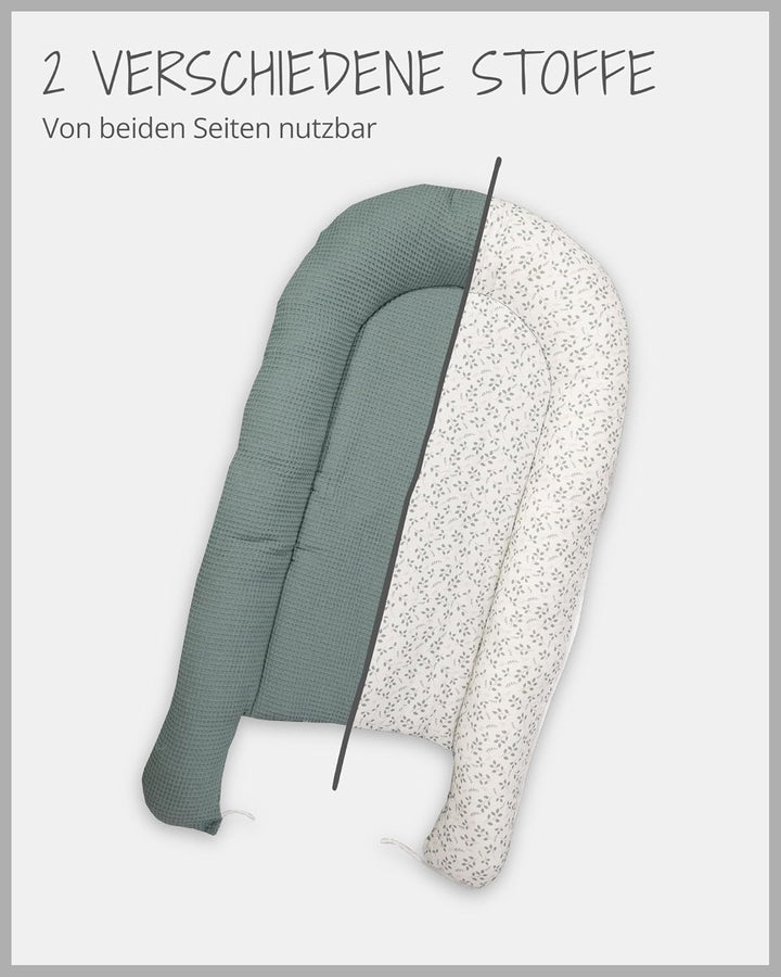 ULLENBOOM ® Babynest & Kuschelnest (55x95 cm) Floral-Grün (Made in EU) - Babynestchen für Neugeboren