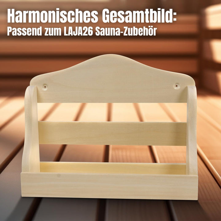 Sauna Wandregal 17x21x6 cm - FSC Espenholz - Platz für 4x Saunadüfte 100 ml Flaschen - Für die Wandm