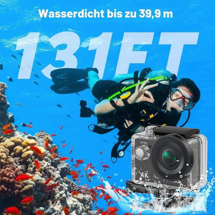 AKASO Action Cam mit 60cm Stativ Selfie Stick und Tasche, 4K30FPS 20MP WiFi Unterwasserkamera EIS St