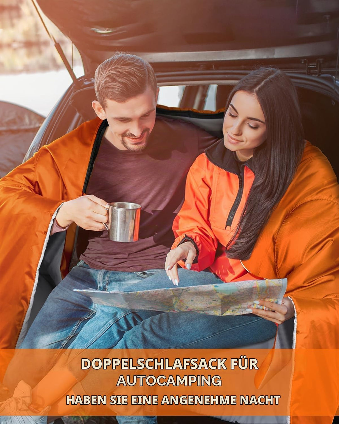 Ohuhu Doppelschlafsack, Schlafsack 2 Personen 220x150cm Schlafsack Outdoor mit 2 Kissen Deckenschlaf