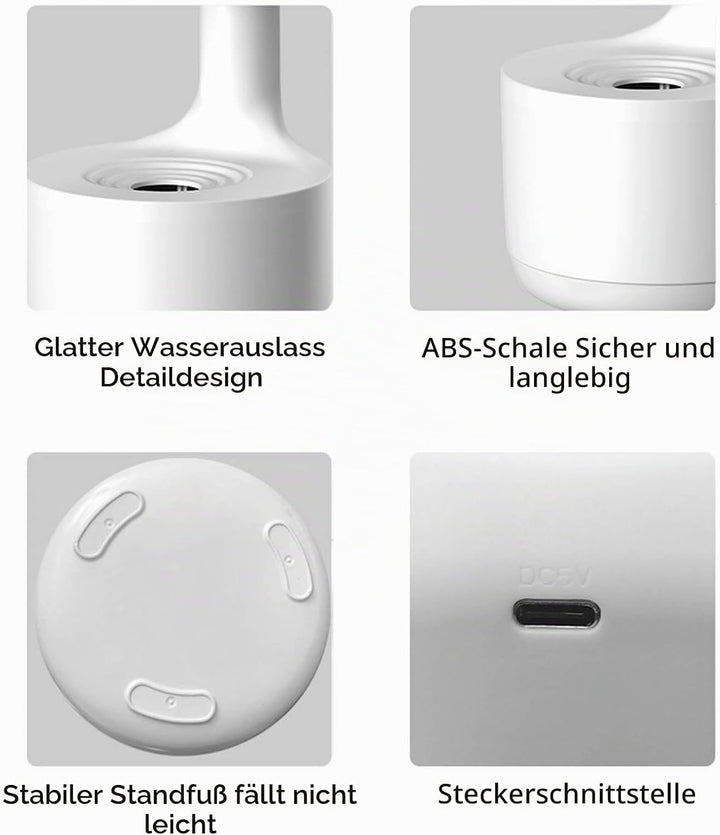 Fockety Anti-Gravity Wassertropfen Luftbefeuchter, 800ML USB Cool Mist Luftbefeuchter mit Nachtlicht