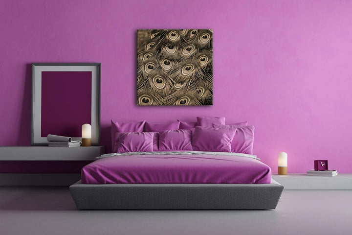 deyoli Pfauenfedern Format: 70x70 Effekt: Sepia als Leinwandbild, Motiv fertig gerahmt auf Echtholzr