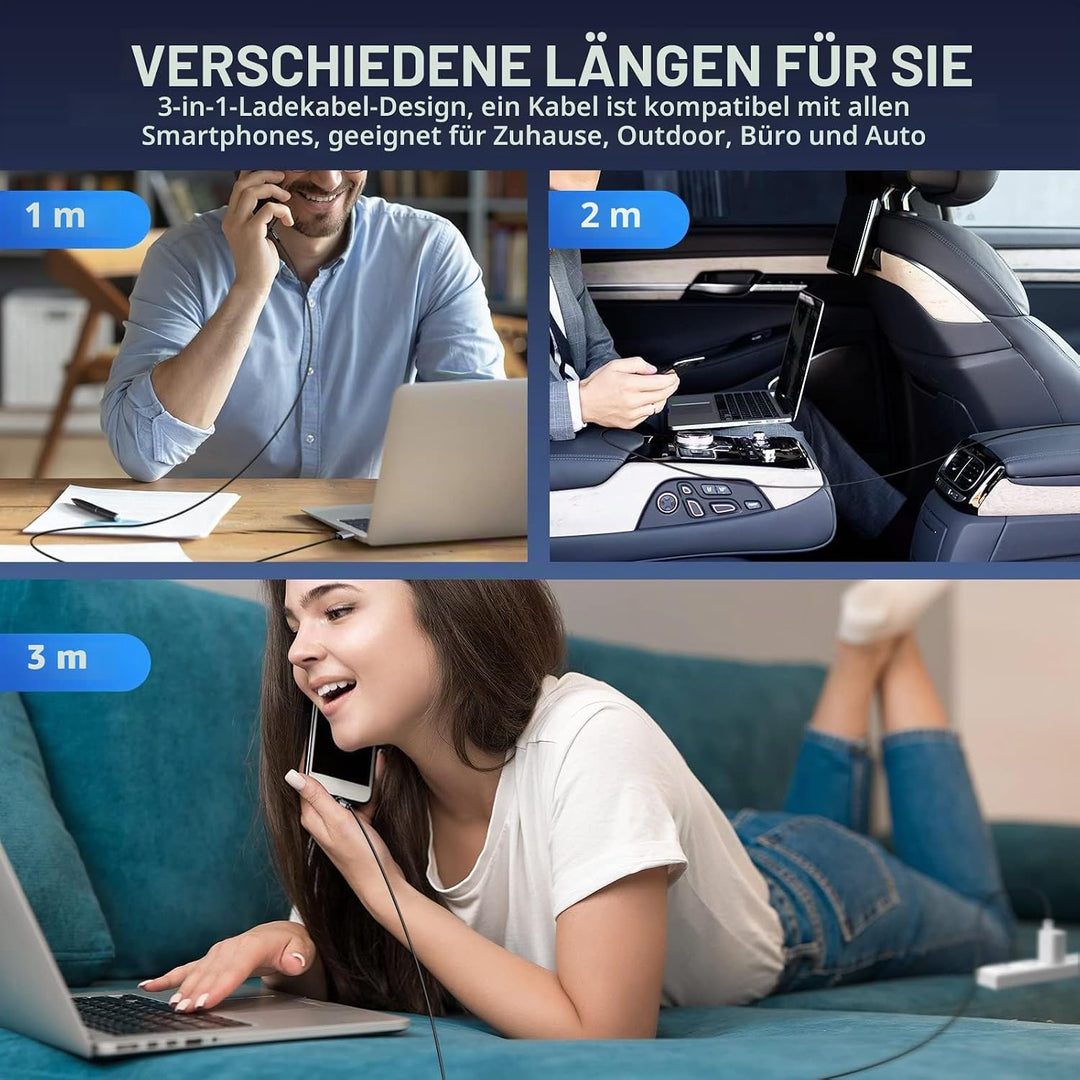 USB C kabel [4Pack 1m+2m+2m+3m] 3 in 1 ladekabel magnetisch 540 Grad Drehbarkeit Gerätestecker,Daten