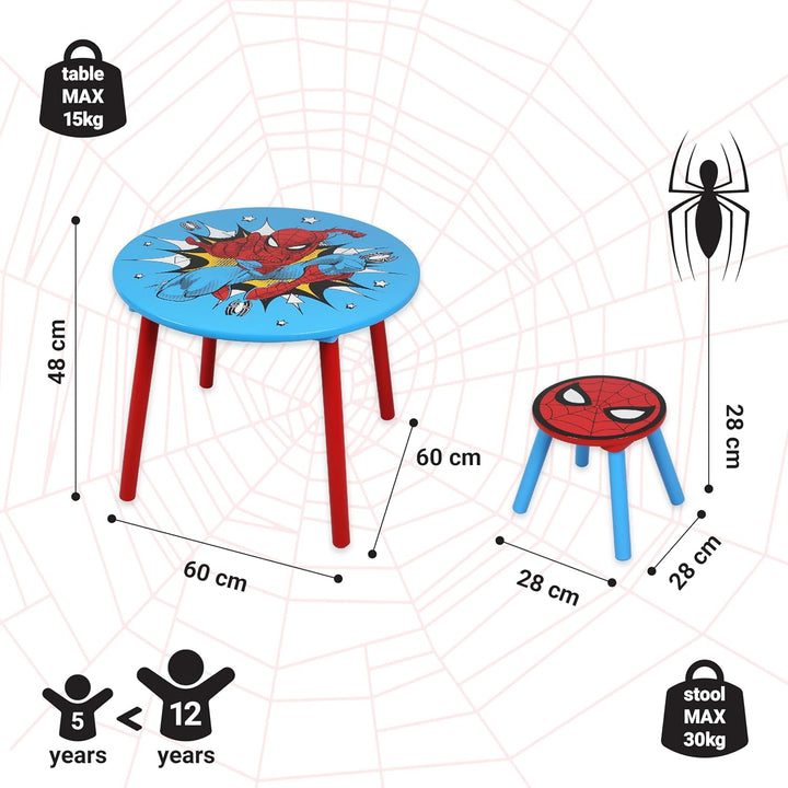 Marvel Spider-Man Tisch- und Hocker-Set für 2 Personen, hält bis zu 30 kg pro Hocker, perfekt zum Sp