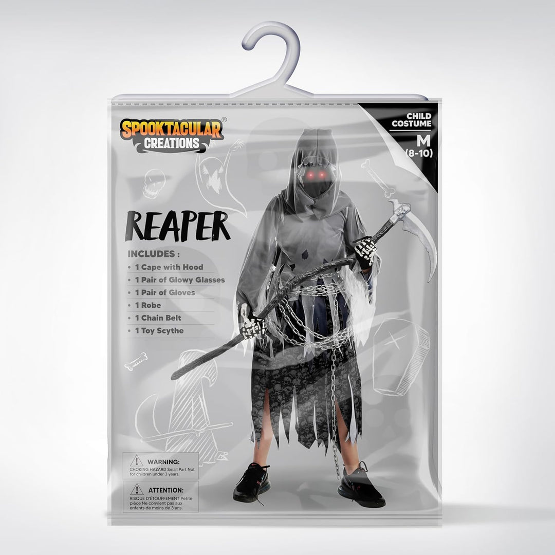 Soul Taker Kind Sensenmann Kostüm mit leuchtenden Augen für Halloween Trick-or-Treating, Large (10 -