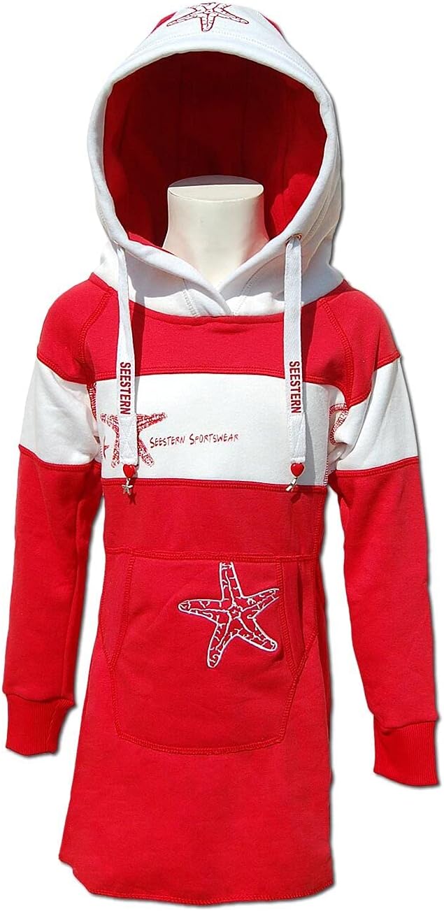 SEESTERN Kinder Langes Kapuzen Sweat Shirt Pullover Hoody Sweater Gr.116-164/2105 158 Rot_weiss, 158