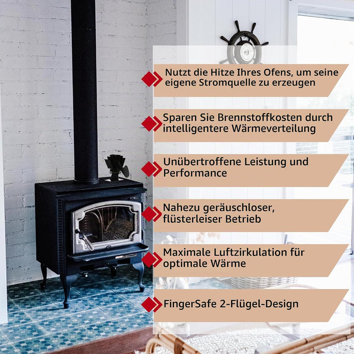 Ecofan Original Mini, Classic Styled, Heat Powered Wood Stove Fan, 85 CFM, 6.5" Blade, Black
