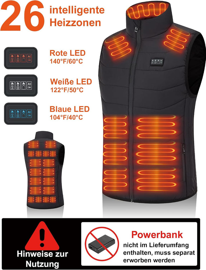 Beheizbare Weste Herren und Damen with 26 Heizbereiche – Heizweste with Kompatibel mit 5V/7.4V, schn