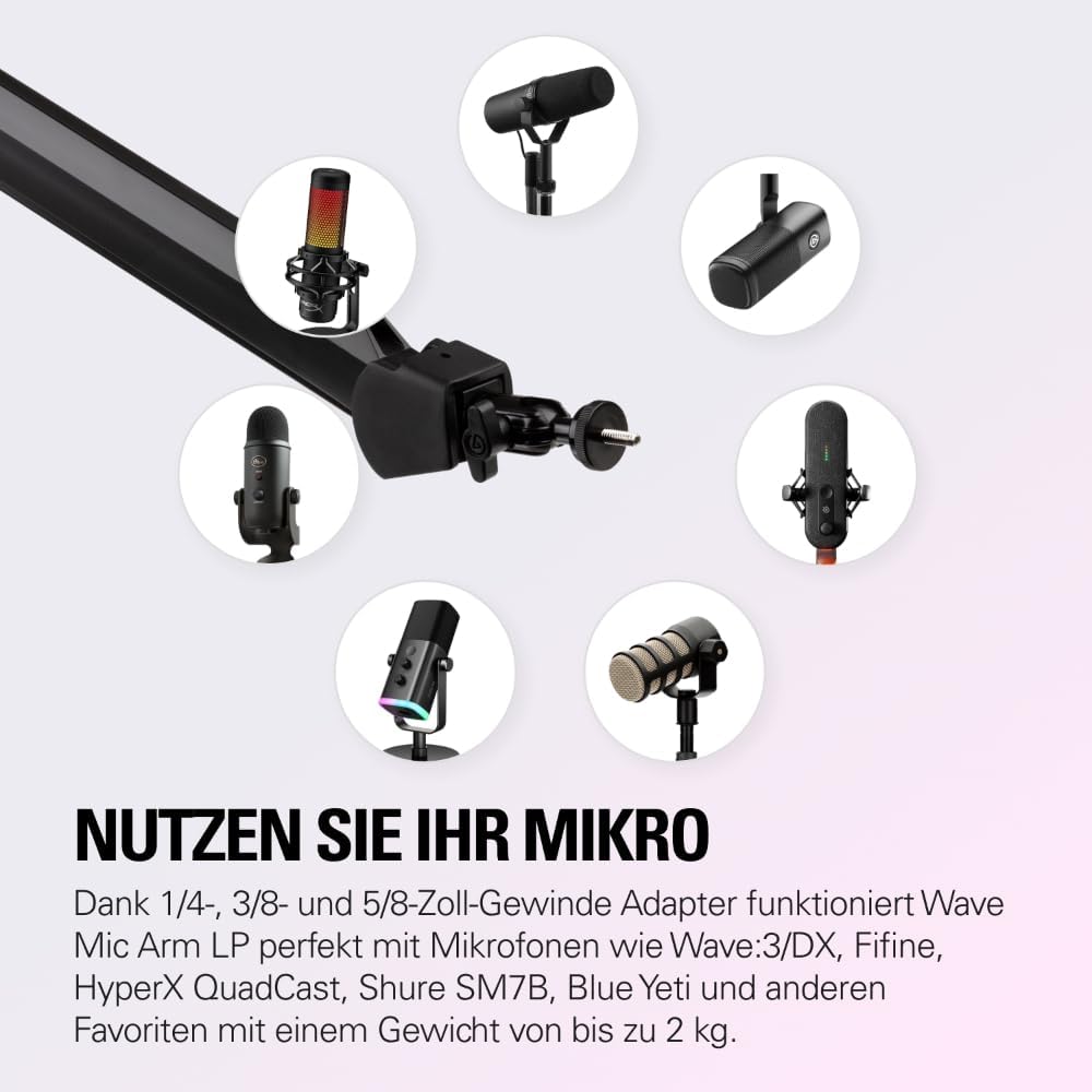 Elgato Wave Mic Arm - Streaming Boom mit Kabelkanälen für einen sauberen Arbeitsplatz, Tischklemme,