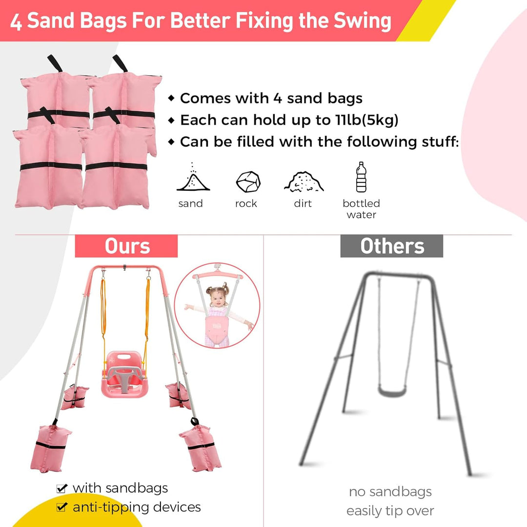 FUNLIO 2-in-1 Schaukeln Set und Baby Türhopser für Kleinkinder, Schaukelset für Kinder mit 4 Sandsäc