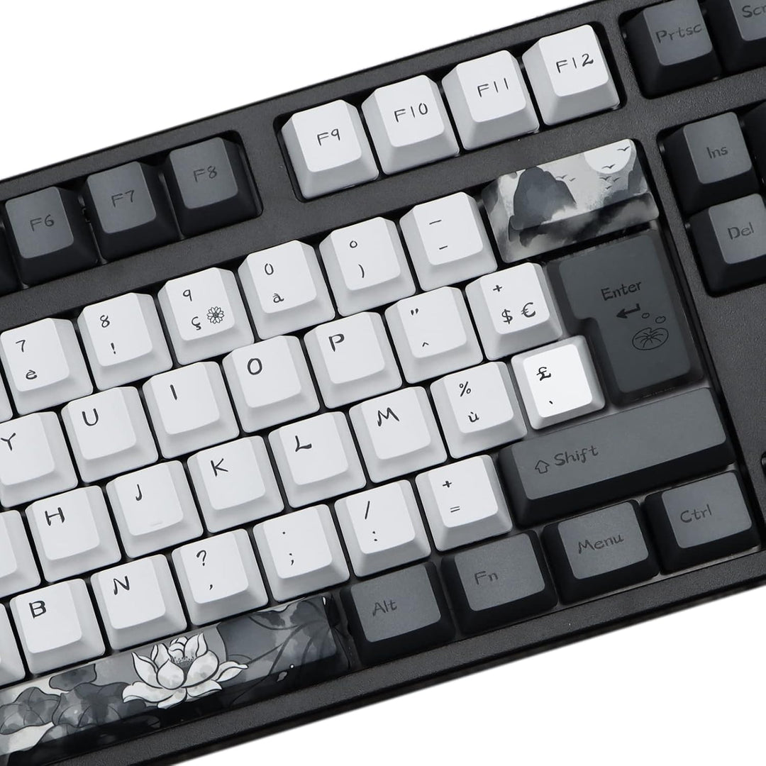 MOLGRIA Ink Lotus Benutzerdefinierte Tastenkappen, 140 Set für Gaming-Tastatur, PBT OEM-Profilfarbst
