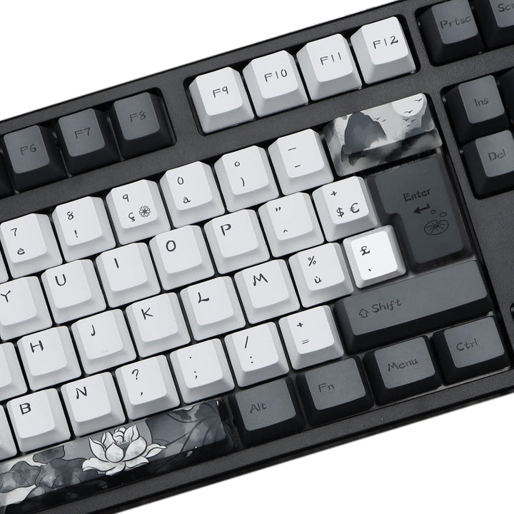 MOLGRIA Ink Lotus Benutzerdefinierte Tastenkappen, 140 Set für Gaming-Tastatur, PBT OEM-Profilfarbst