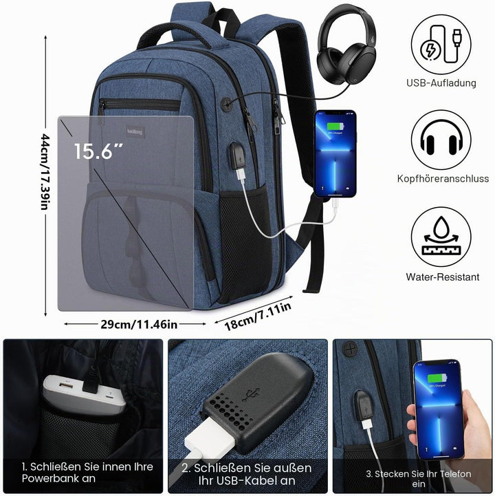 Rucksack Herren Gross Laptop Rucksack,Schulrucksack Jungen Teenager Laptoptasche mit USB Ladeanschlu