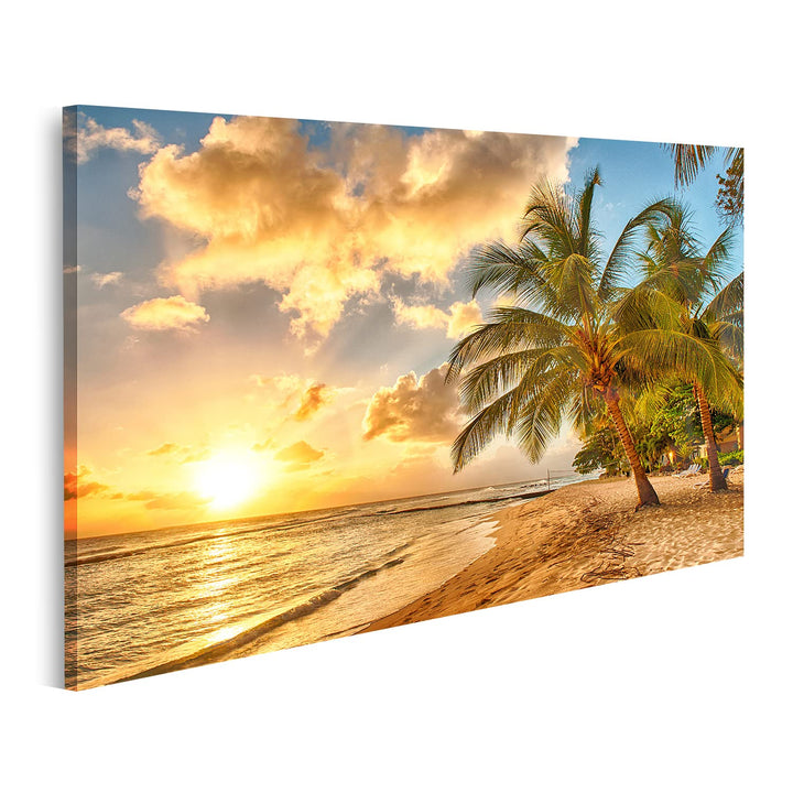 islandburner Bild auf Leinwand Schöner Sonnenuntergang Über Dem Meer Mit Blick Auf Palmen Barbados K