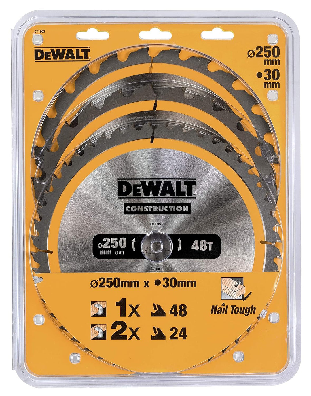 Dewalt Holz Kreissägeblatt-Set 3er Pack, DT1963, für Holz (2x 250x30x3.0 mm, 24, WZ, 10° und 1x 250x