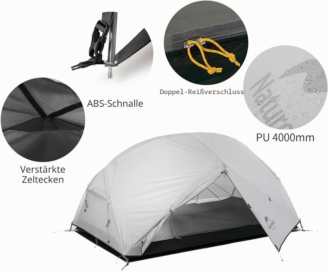 Naturehike Mongar Ultraleichtes Zelt 2 Personen Wasserdicht & Winddicht Kuppelzelt Kleines Packmass