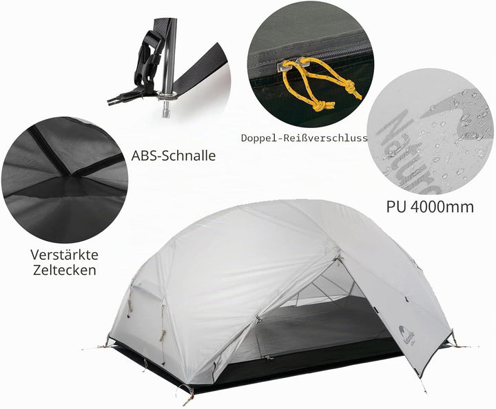 Naturehike Mongar Ultraleichtes Zelt 2 Personen Wasserdicht & Winddicht Kuppelzelt Kleines Packmass