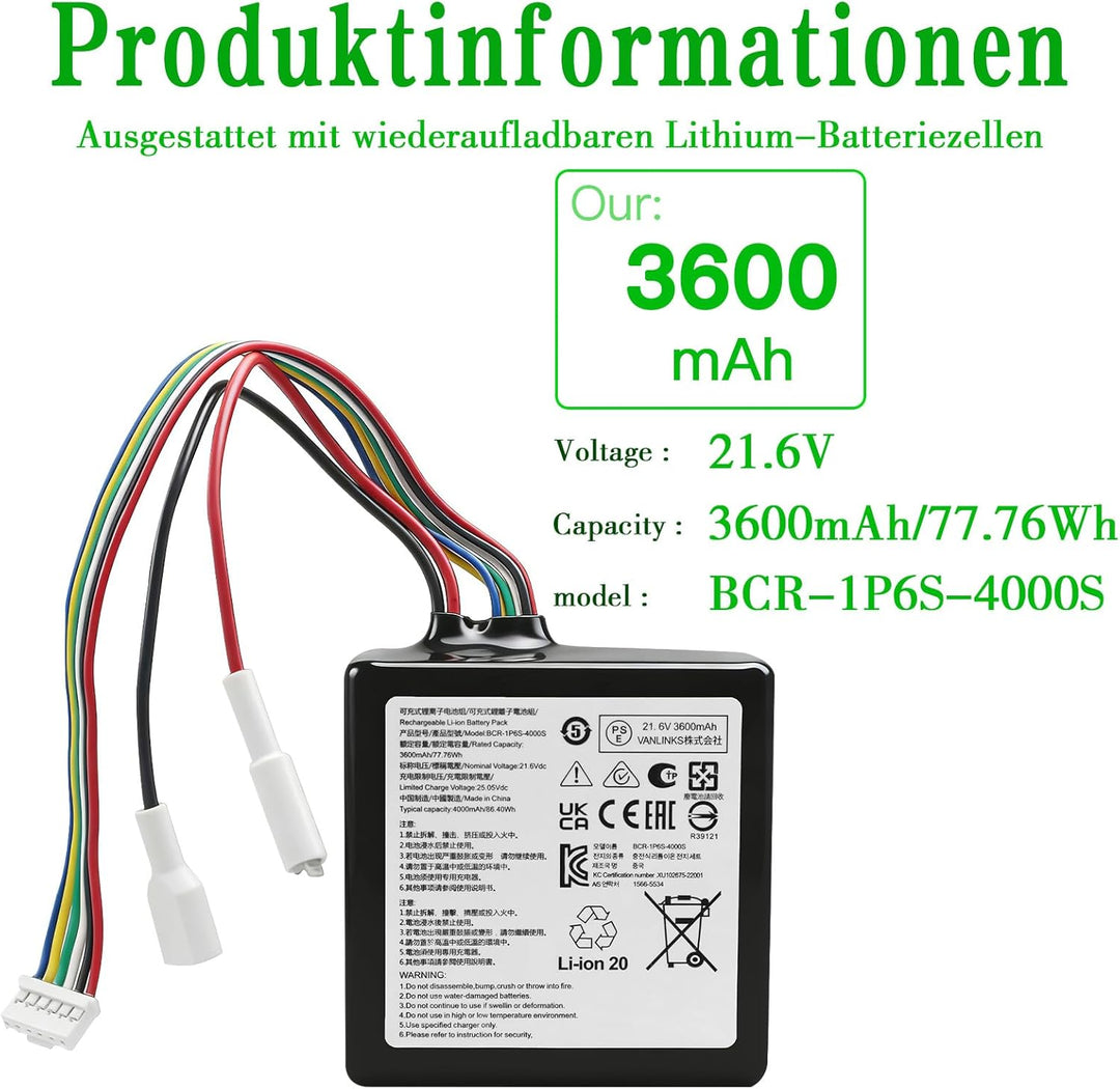 Akku 3600mAh Ersatzakku BRR-1P6S-4000S für Roborock Dyad Pro Combo A10 Plus Staubsauger, Kompatibel