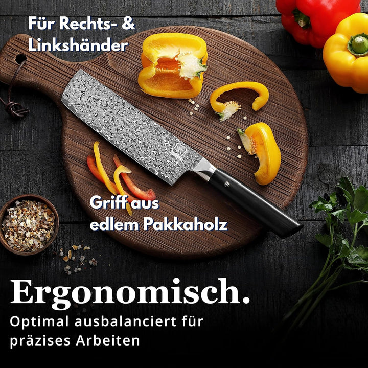 zayiko Black Edition Damastmesser Nakiri Messer 18,50 cm Klinge extrem scharf aus 67 Lagen I Damast
