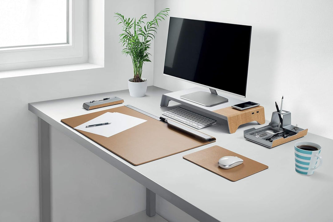 SIGEL SA405 Monitorständer mit USB & induktivem Laden, Metallic-Holz-Optik, Acryl, 52 x 25 x 8 cm, M