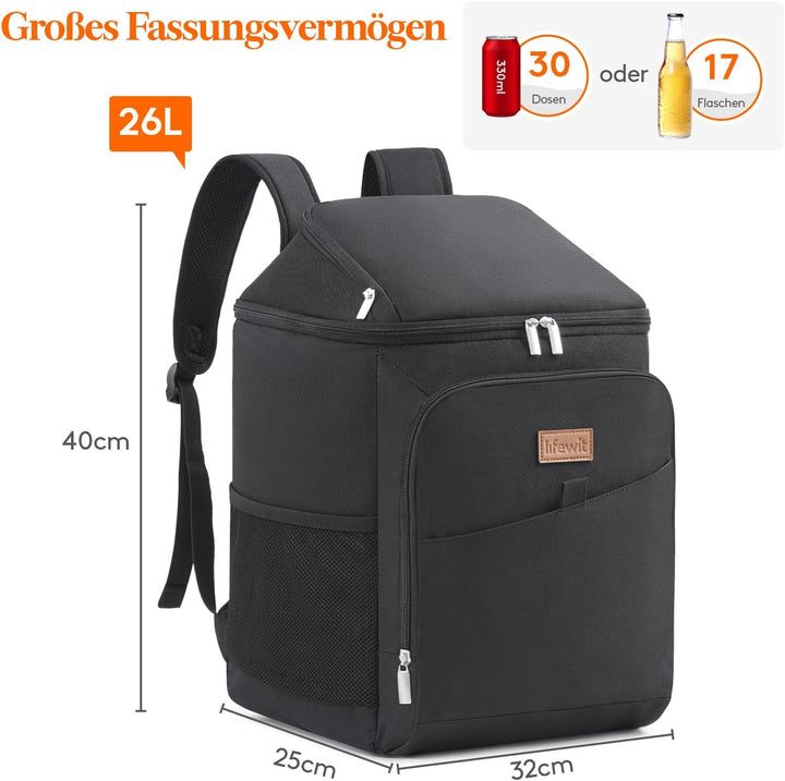 Lifewit 26L, 34 Dosen, isolierte Kühltasche, Grosse kühlrucksack, auslaufsichere tragbare Lunchtasch