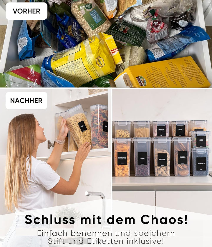 Deco haus® Vorratsdosen mit Deckel Luftdicht [inkl. VORRATSETIKETTEN] - 4er Vorratsbehälter Set 2.8L